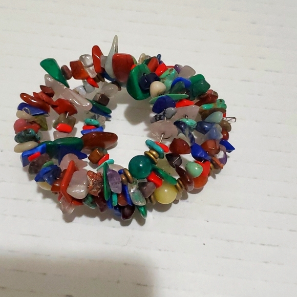 Native American Hand Strung Multi-Stone Adjustable Bracelet w/ Silver Wire - Picture 5 of 5